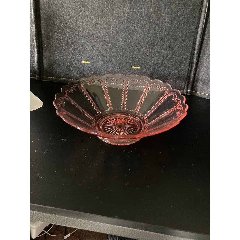Vintage Federal Glass Pink Depression Glass Coronation Scalloped Bowl 9.5 Inch